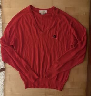 VTG Sahara Red V Neck Knit Sweater Sea Trail Seahorse L